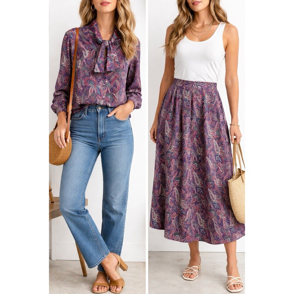 Vintage bobbi’s closet Shirt And Skirt 2pc set Paisley Boho Size 14 Must Read